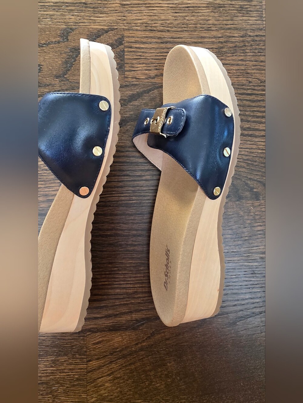 Dr. Scholl's Original Too Women's Leather Platform Slide Sandals Navy Size 7M